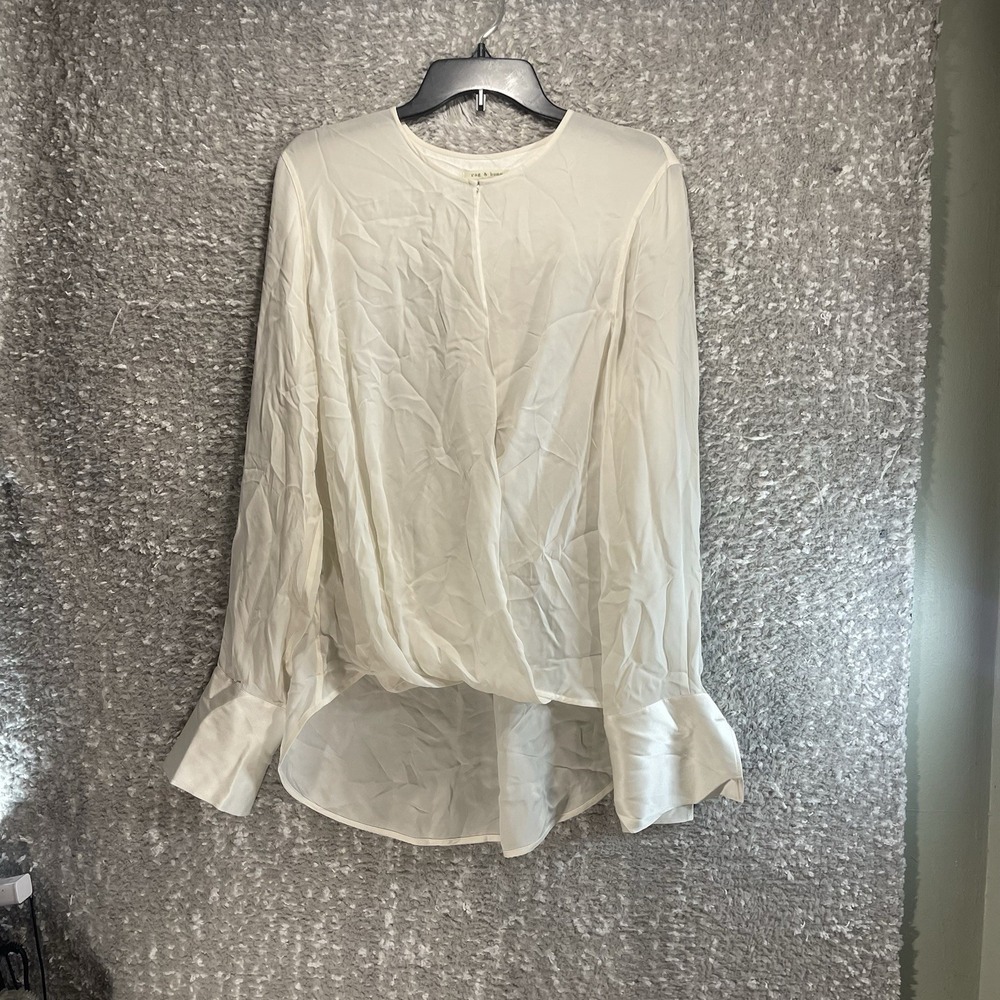 Rag & Bone Long Sleeve Shirt Beige L Preppy Career Silky Old Money READ
